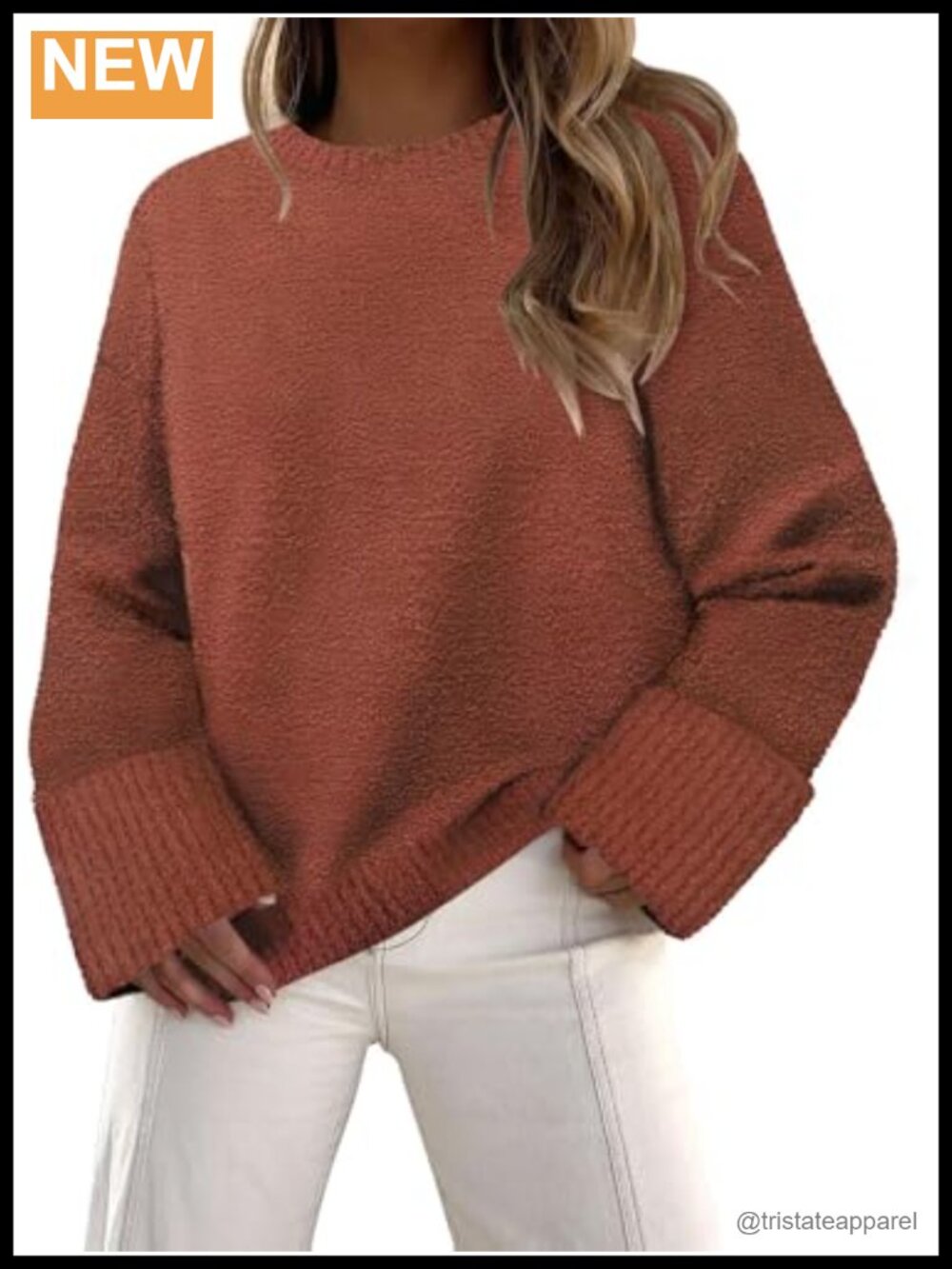 Fuzzy Knit Sweater Crewneck Pullover Long Sleeve Tunic Top